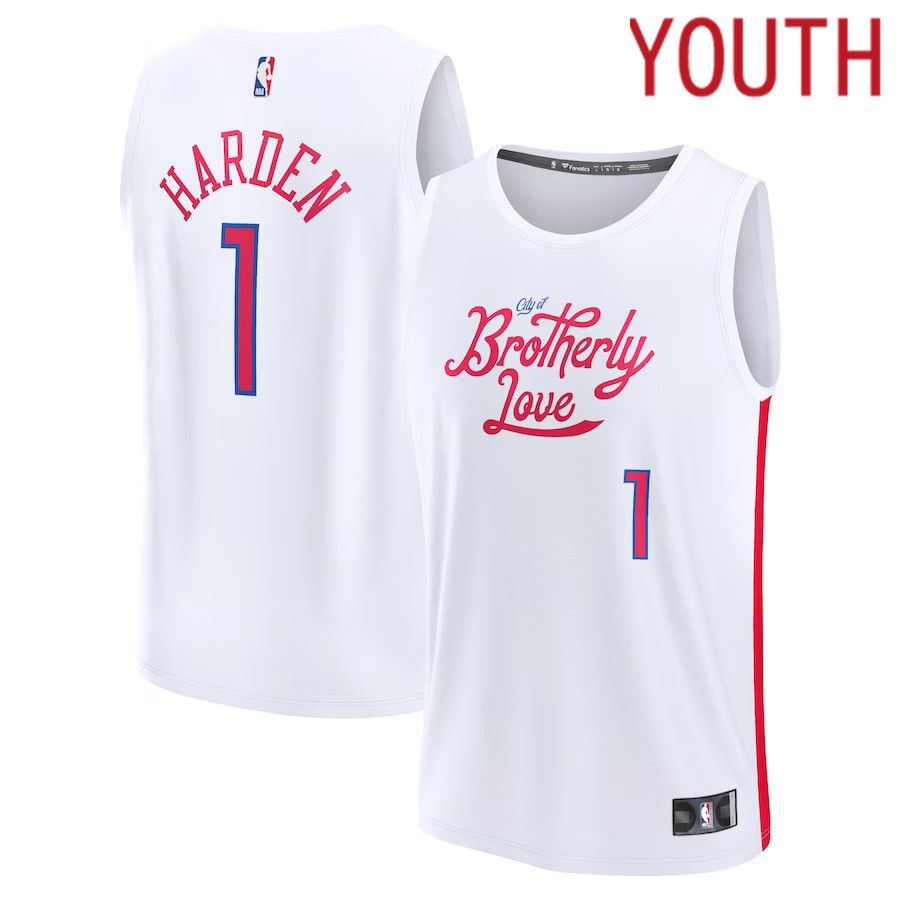 Youth Philadelphia 76ers 1 James Harden Fanatics Branded White City Edition 2022-23 Fastbreak NBA Jersey